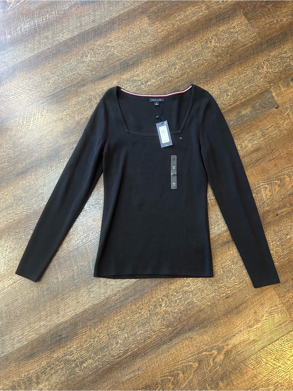 Tommy Hilfiger Black Square-Neck Long Sleeve Top